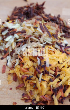 Daucus carota - coloured cultivars of carrot ssshredded for use in carrot cake Stock Photo