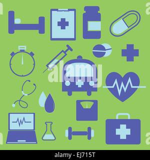 Set of health icons on green background, stock vector Stock Vector