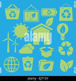 Set of ecology icons on blue background, stock vector Stock Vector