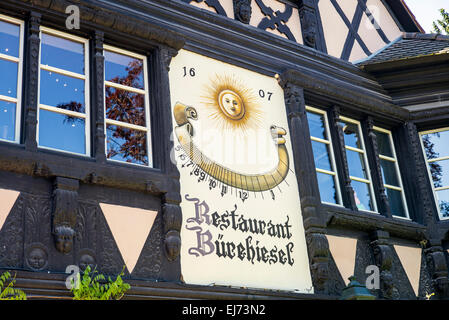 Sundial on Bürehiesel restaurant Parc de l'Orangerie park Strasbourg Alsace France Europe Stock Photo