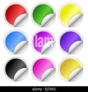 Glossy Round Stickers with Curled Edge Stock Photo