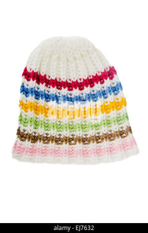 multi-coloured knitted hat, isolated on white Stock Photo