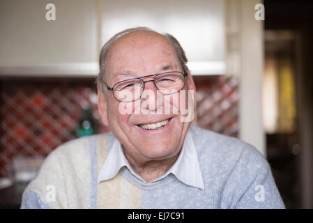 80s smiling elderly man portrait, portrait senior male laughing Stock Photo