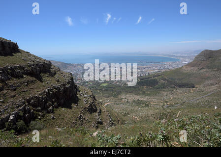view of Cape Town from the Platteklip Gorge hiking trail, Table Mountain, Cape Town, South Africa Stock Photo