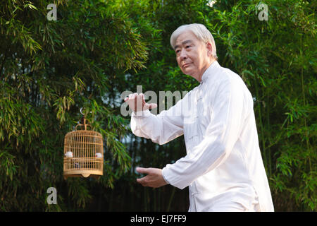 An old man is practicing Tai Chi Stock Photo
