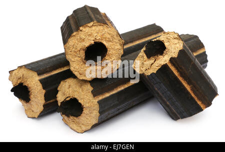 Cheap bio fuel for household burner over white background Stock Photo