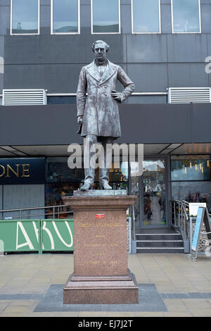 LONDON, UK - MARCH 21: Statue of railway engineer Robert Stephenson at Euston Station. March 21, 2015 in London. Stephenson is c Stock Photo