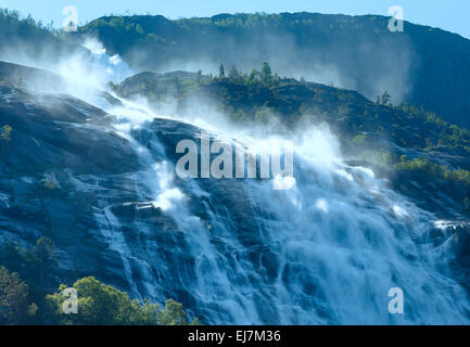 Summer Langfossen waterfall  (Norway). Stock Photo