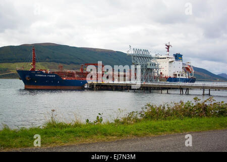 M.V. Cumbrian Fisher at Loch Striven P.O.L. Scotland UK the blue and white painted 2004 built bahamas registered merchant vessel Stock Photo