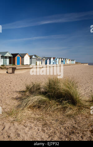 Chapel St. Leonards, Lincolnshire, UK. 22nd March, 2015. Beach Huts on a beautiful spring morning at Chapel Point, Chapel St. Leonards, Lincolnshire, UK. 22nd March 2015. Credit:  LEE BEEL/Alamy Live News Stock Photo