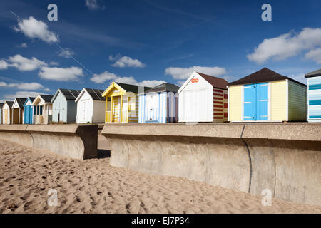 Chapel St. Leonards, Lincolnshire, UK. 22nd March, 2015. Beach Huts on a beautiful spring morning at Chapel Point, Chapel St. Leonards, Lincolnshire, UK. 22nd March 2015. Credit:  LEE BEEL/Alamy Live News Stock Photo