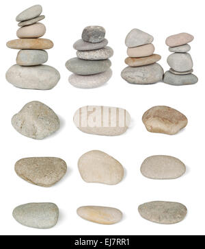 Set of pile stones from the river are isolated on white background Stock Photo