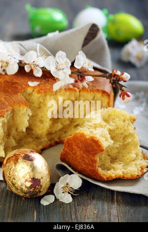 Golden egg and Italian Easter bread. Stock Photo