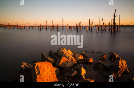 Warm evening light over Colliford Lake on Bodmin Moor Stock Photo