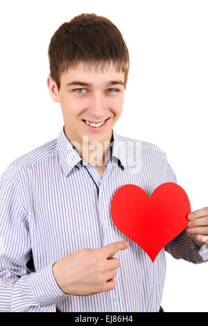 Teenager holds Red Heart Shape Stock Photo