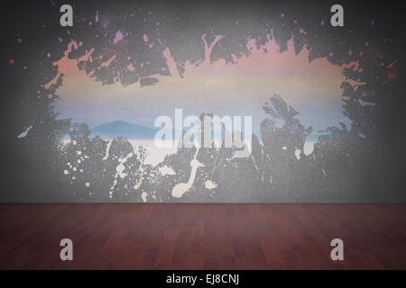 Splash on wall revealing desert landscape Stock Photo