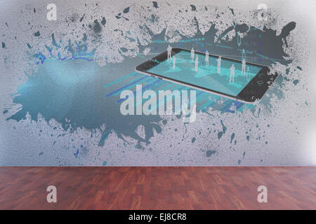 Splash on wall revealing technology interface Stock Photo