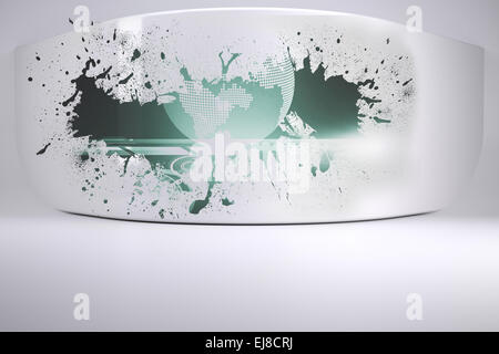 Splash on wall revealing global graphic Stock Photo