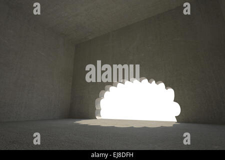 Cloud shaped door in dark room Stock Photo