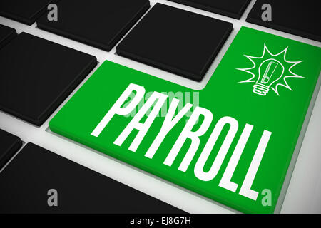 Payroll on black keyboard with green key Stock Photo