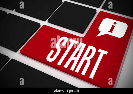 Start on black keyboard with red key Stock Photo