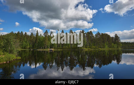 Relaxing Nordic landscape with lake and forest Stock Photo