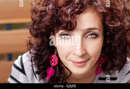 Closeup view of cute red haired women Stock Photo