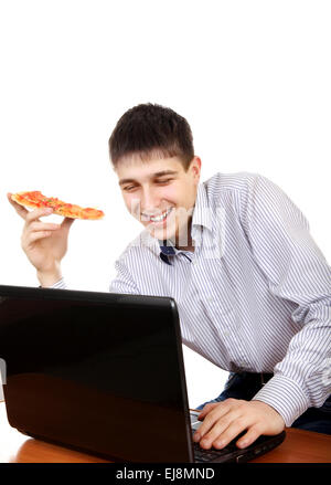 Teenager with Laptop and Pizza Stock Photo