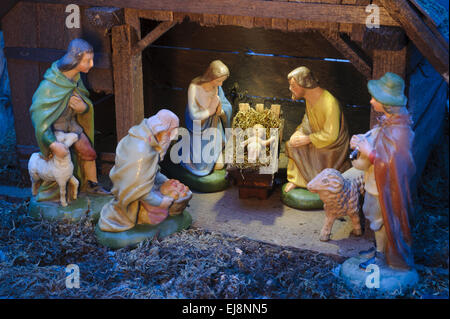 christmas crib and nativity scene Stock Photo
