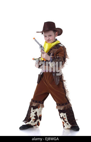 Funny little cowboy isolated on white Stock Photo