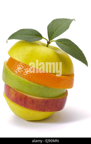 mixed and sliced fruit in stack Stock Photo