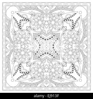 coloring book square page for adults - ethnic floral carpet Stock Photo