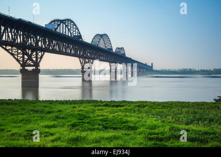 jiujiang yangtze river bridge in spring Stock Photo