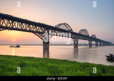 yangtze river bridge in sunset Stock Photo