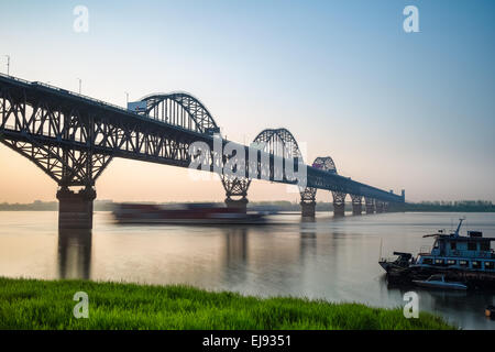 jiujiang yangtze river bridge at dusk Stock Photo