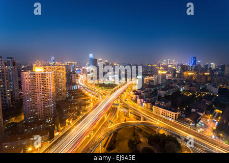 night scene of shanghai yanan west road Stock Photo