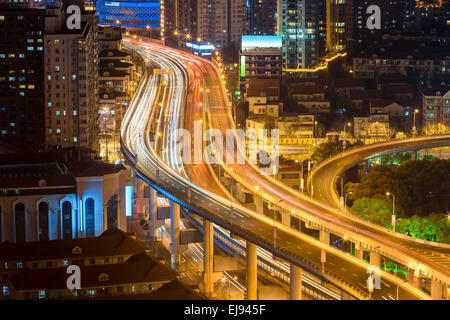 elevated road closeup at night Stock Photo