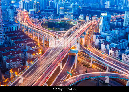 beautiful city interchange closeup in shanghai Stock Photo