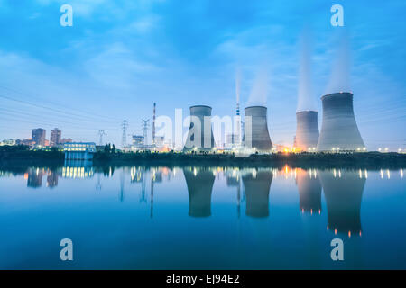 thermal power plant in nightfall Stock Photo