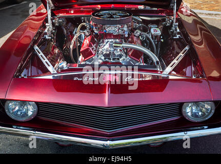 Engine compartment of chromed Camaro Stock Photo