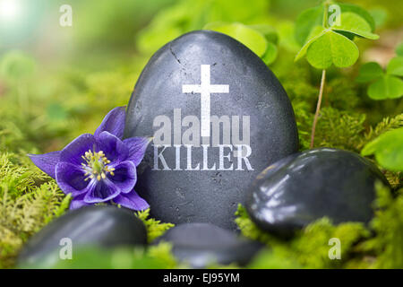 Black stone with the Word „Killer“ Stock Photo