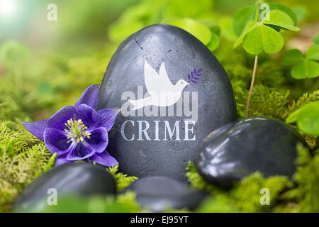 Black stone with the Word „Crime“ Stock Photo
