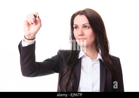 woman who write something with is hand on organigram Stock Photo