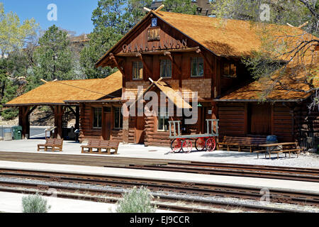 Historic Grand Canyon Railway Depot, Grand Canyon National Park, Arizona USA Stock Photo