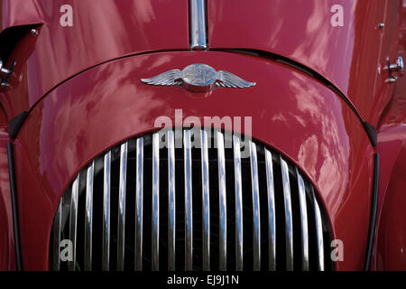 Red Morgan Plus 4 dating from 1957, convertible two seater car, in Taupo, New Zealand. Stock Photo