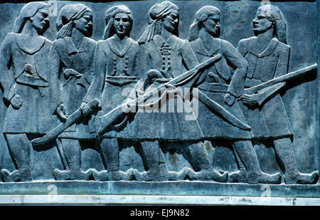 Greek Soldiers, Independence Fighters or Greek Heroes of the Greek War of Independence or Greek Revolution (1821-32) Relief Memorial or Commemorative Monument at Messolonghi or Missolonghi Greece Stock Photo