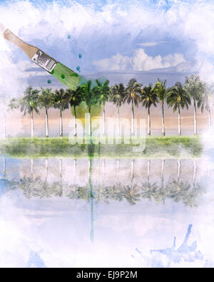 Watercolor Image Of  Landscape Stock Photo