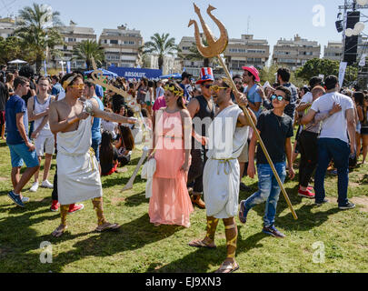 Tel Aviv, Israel - March 6, 2015: Unidentified people having fun on Purim street party. Stock Photo