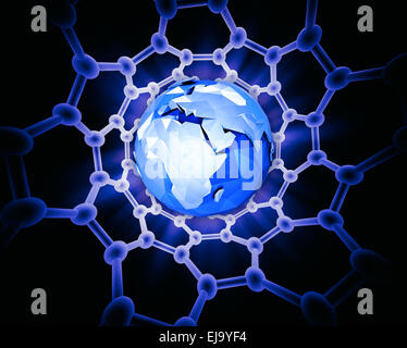 Earth inside a carbon nanotube structure - nanotechnology concept Stock Photo