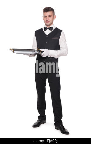 A young boy waiter with a tray Stock Photo